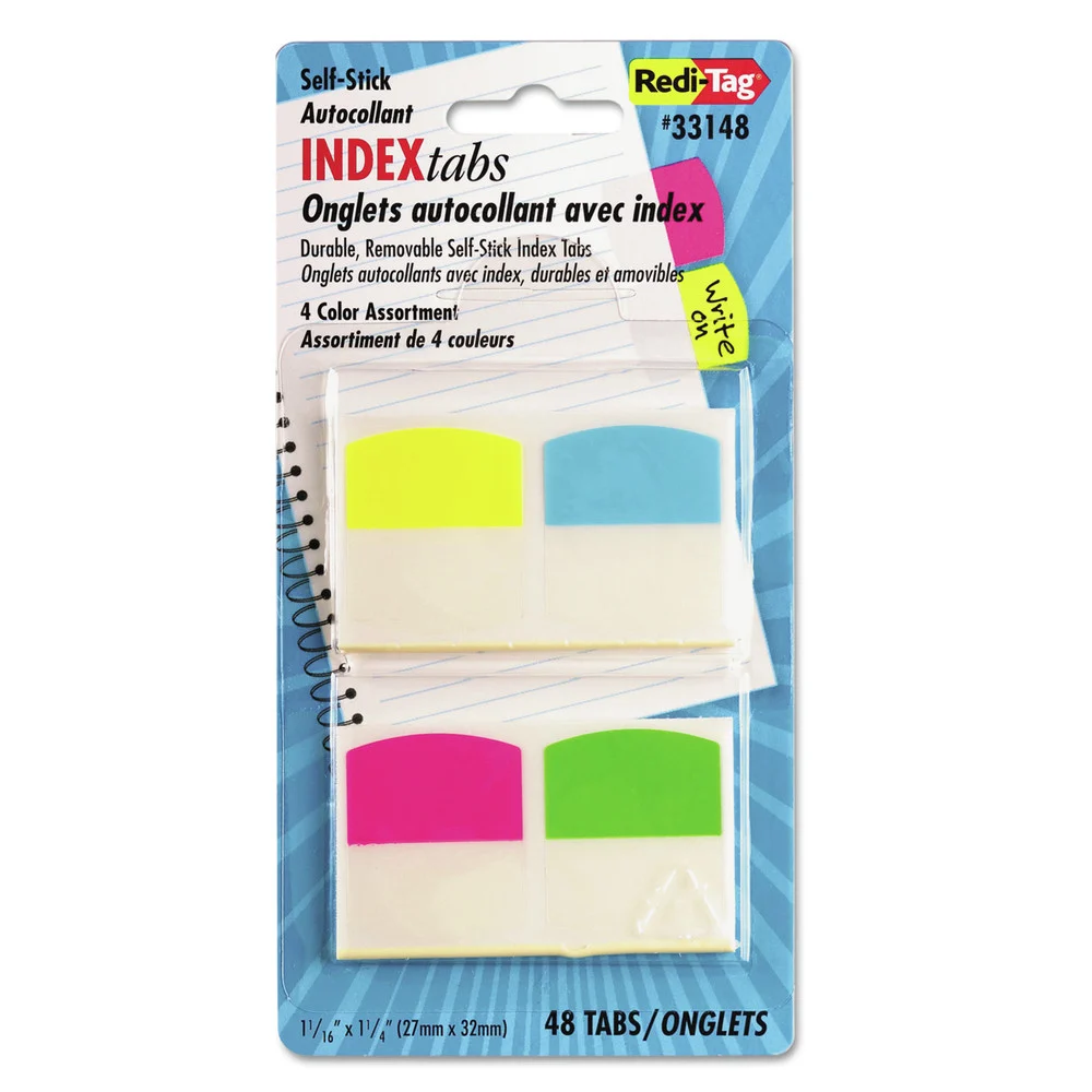 Redi-Tag 1.06 in. Wide 1/5-Cut Write-On Index Tabs - Assorted Colors (48/Pack)