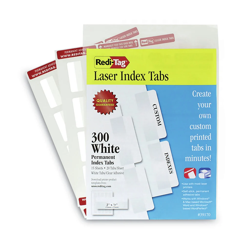 Redi-Tag 2 in. Wide 1/5-Cut Inkjet Printable Index Tabs - White (300/Pack)