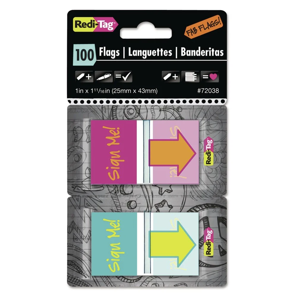 Redi-Tag Pop-Up Fab Page Flags with Dispenser - Red/Orange/Teal/Yellow (100/Pack)