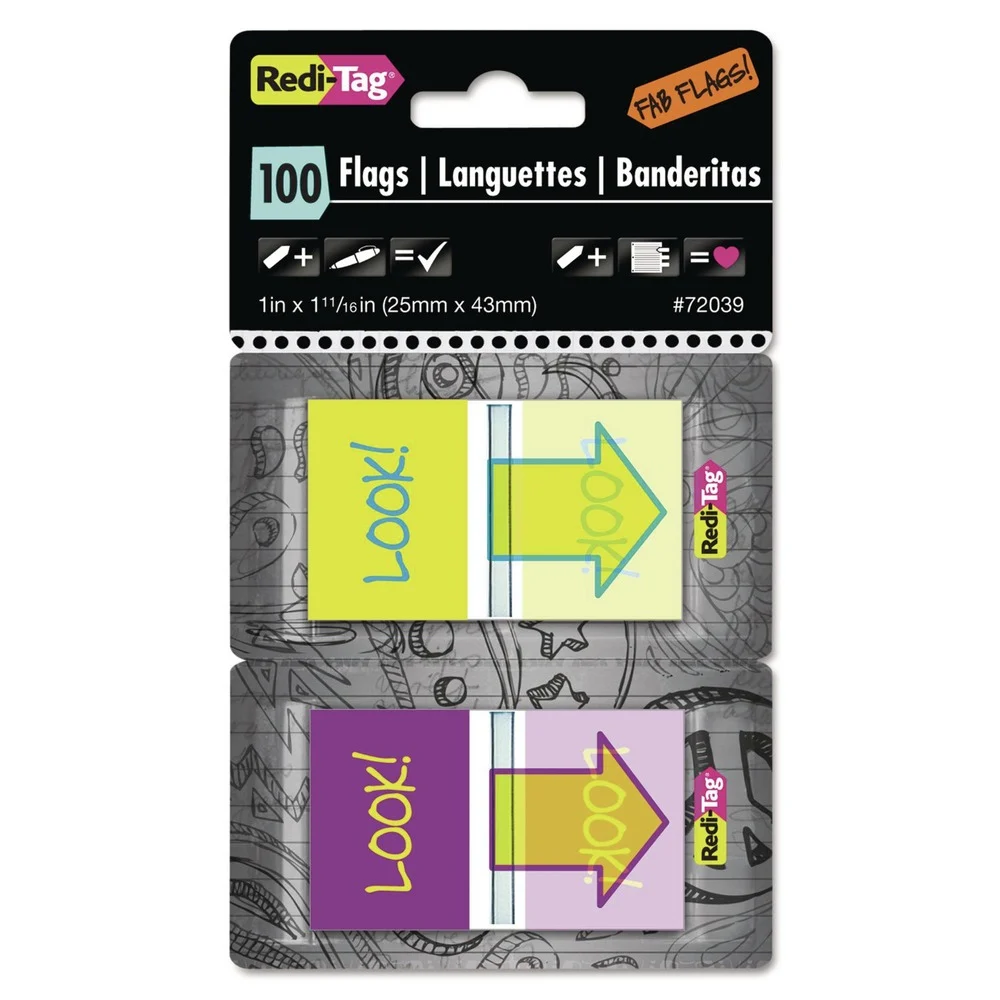 Redi-Tag Pop-Up Fab Page Flags with Dispenser - Purple/Yellow/Yellow/Teal (100/Pack)