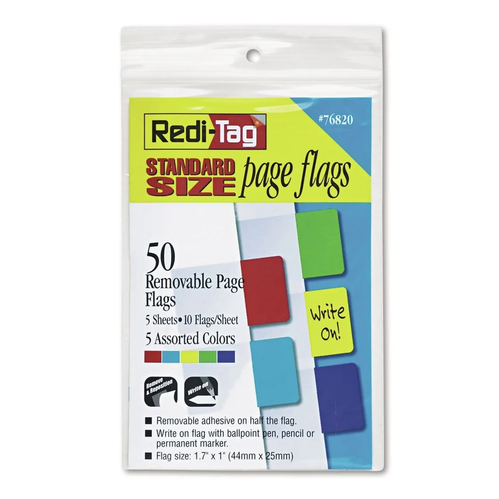 Redi-Tag Removable Page Flags - Red/Blue/Green/Yellow/Purple (50/Pack)