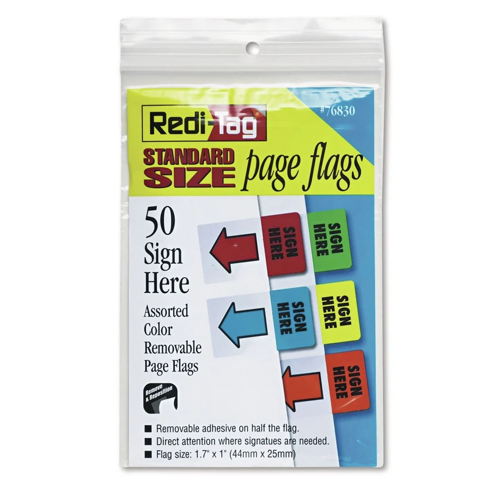 Redi-Tag Removable Page Flags - Green/Yellow/Red/Blue/Orange (50/Pack)