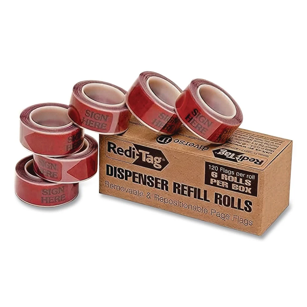 Redi-Tag Sign Here Arrow Message Page Flag Refills - Red (6/Box)