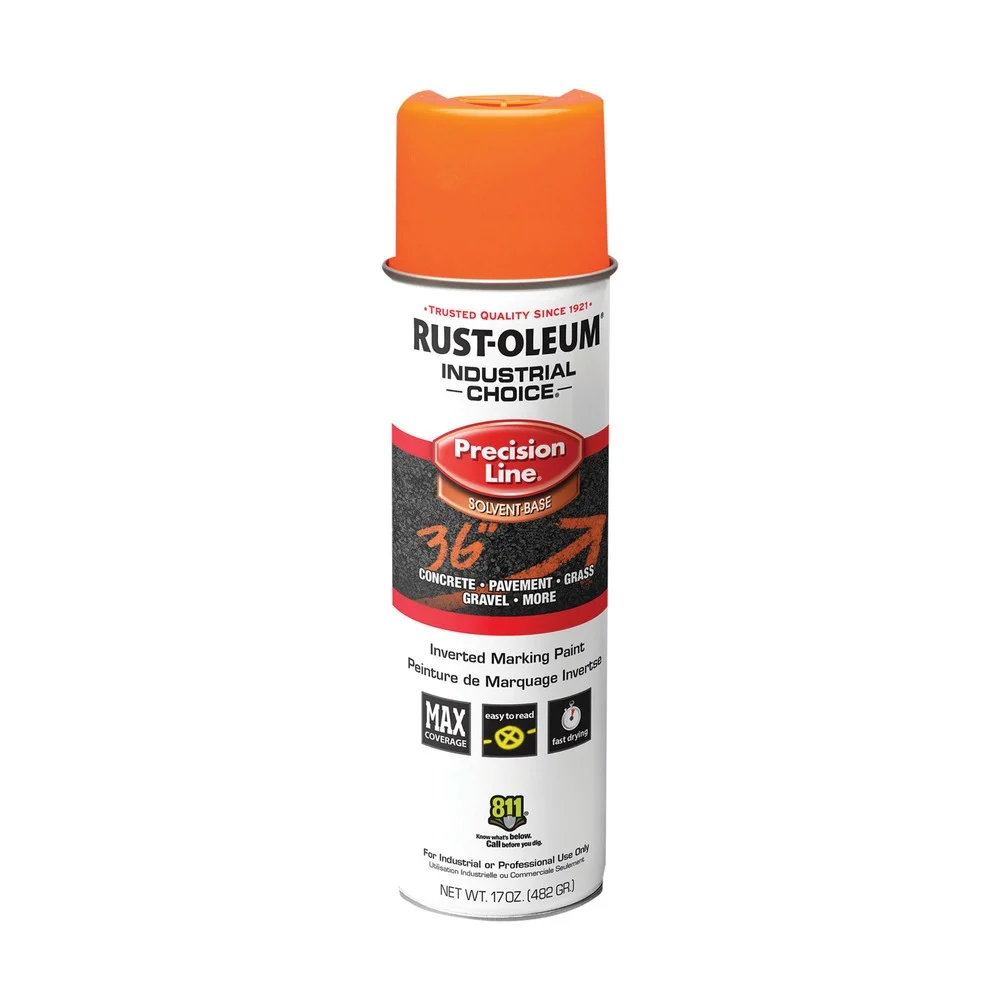Rust-Oleum 203027V 17 oz. Aerosol Can Industrial Choice M1600 System Solvent-Based Precision Line Marking Paint - Flat Fluorescent Orange (12/Carton)