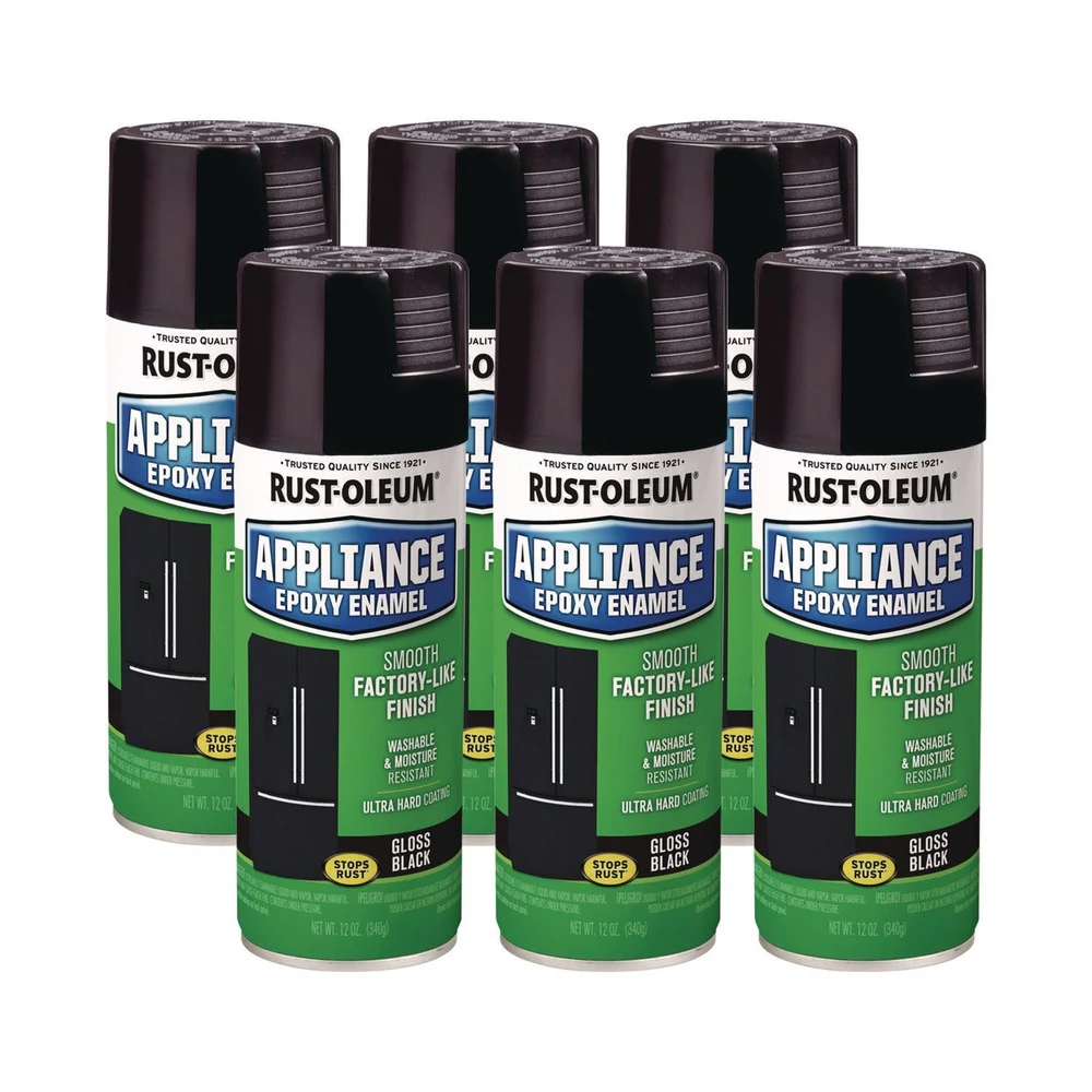 Rust-Oleum Specialty Appliance Epoxy Spray Paint, Gloss Black, 12 oz Aerosol Can, 6/Carton
