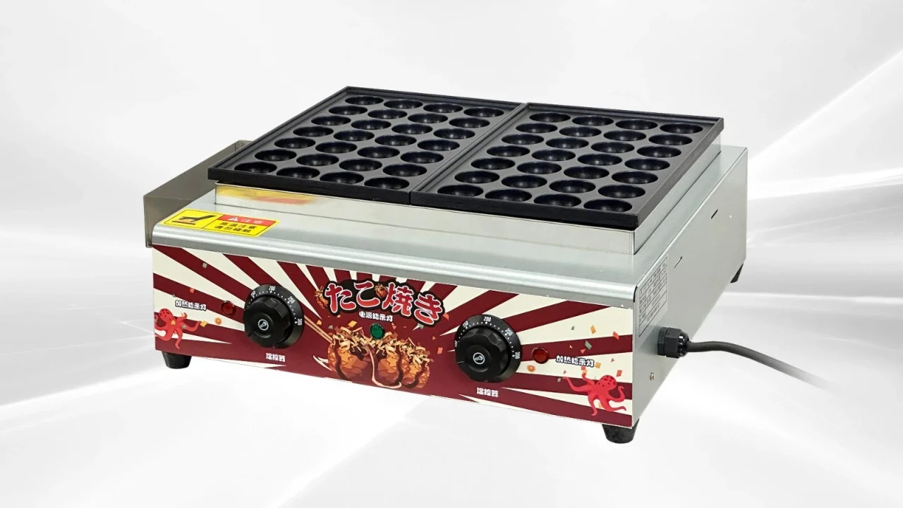 Commercial Takoyaki Maker, 56PCs Japanese Octopus Fish Ball Machine, 2kW Heating Takoyaki Grill Maker, Octopus Meatball Machine w/ 2 Non-Stick Plates, Fish Ball Maker w/ Independent Temp Control