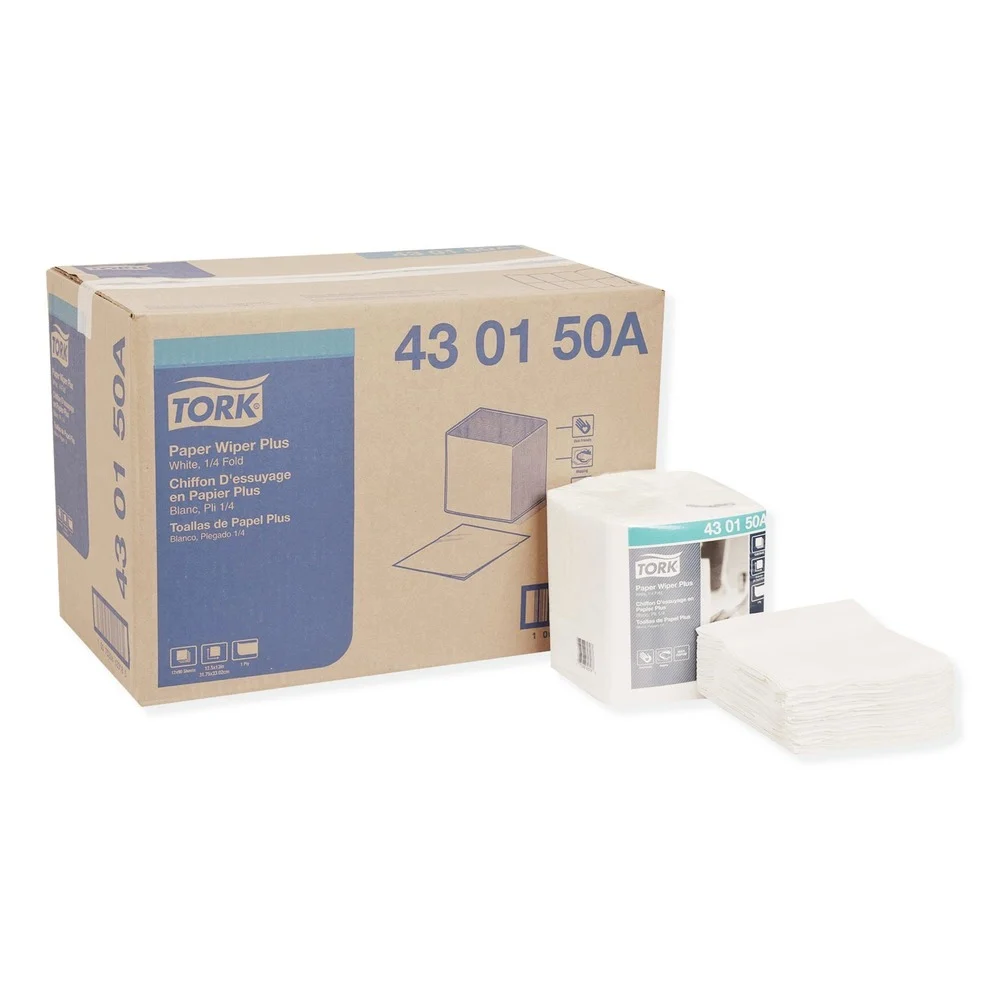 Tork 430150A 12.5 in. x 13 in. 1/4 Fold Paper Wiper Plus - White (12/Carton)
