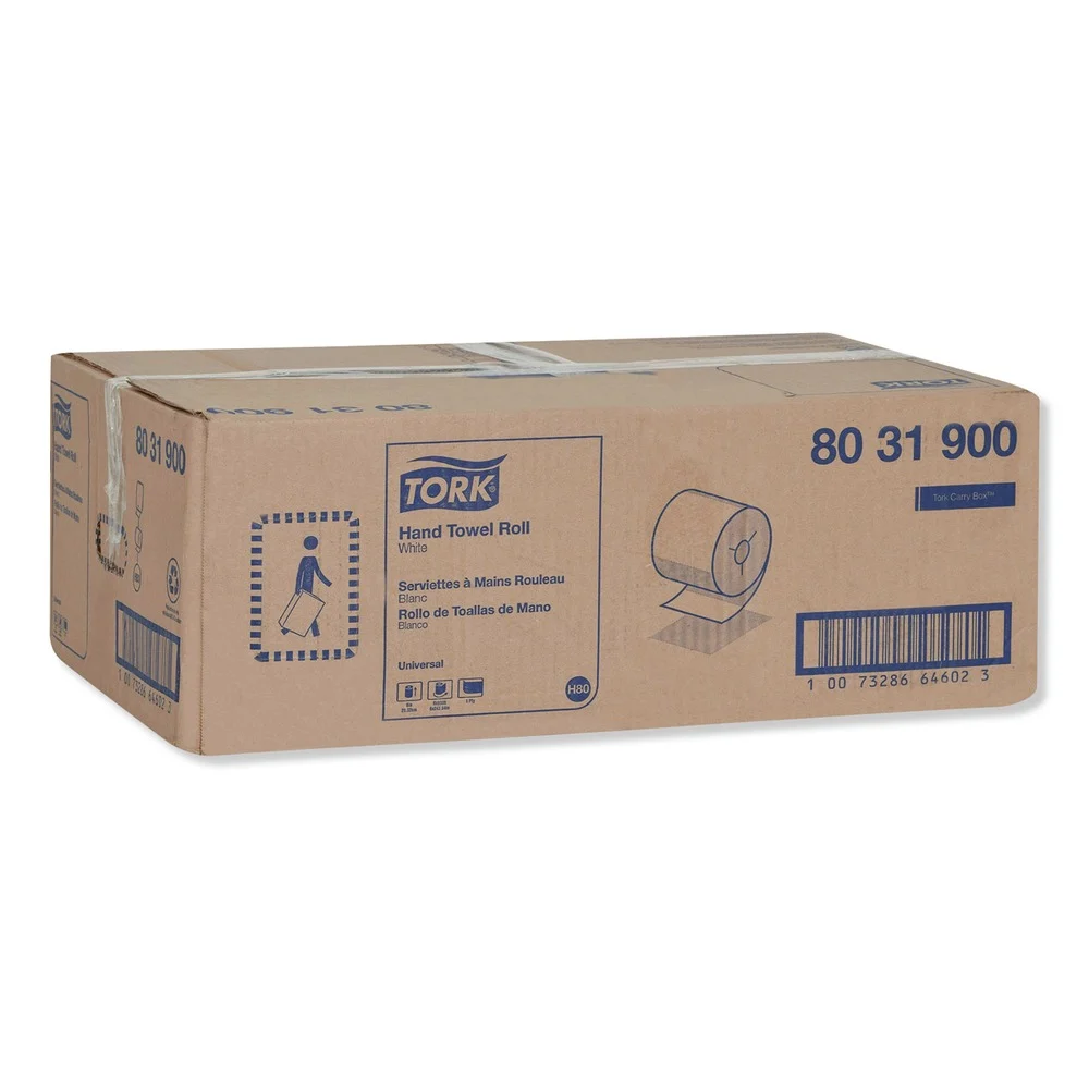 Tork 8031900 8 in. x 800 ft. Universal Notched Hand Towel Roll - White (6 Rolls/Carton)