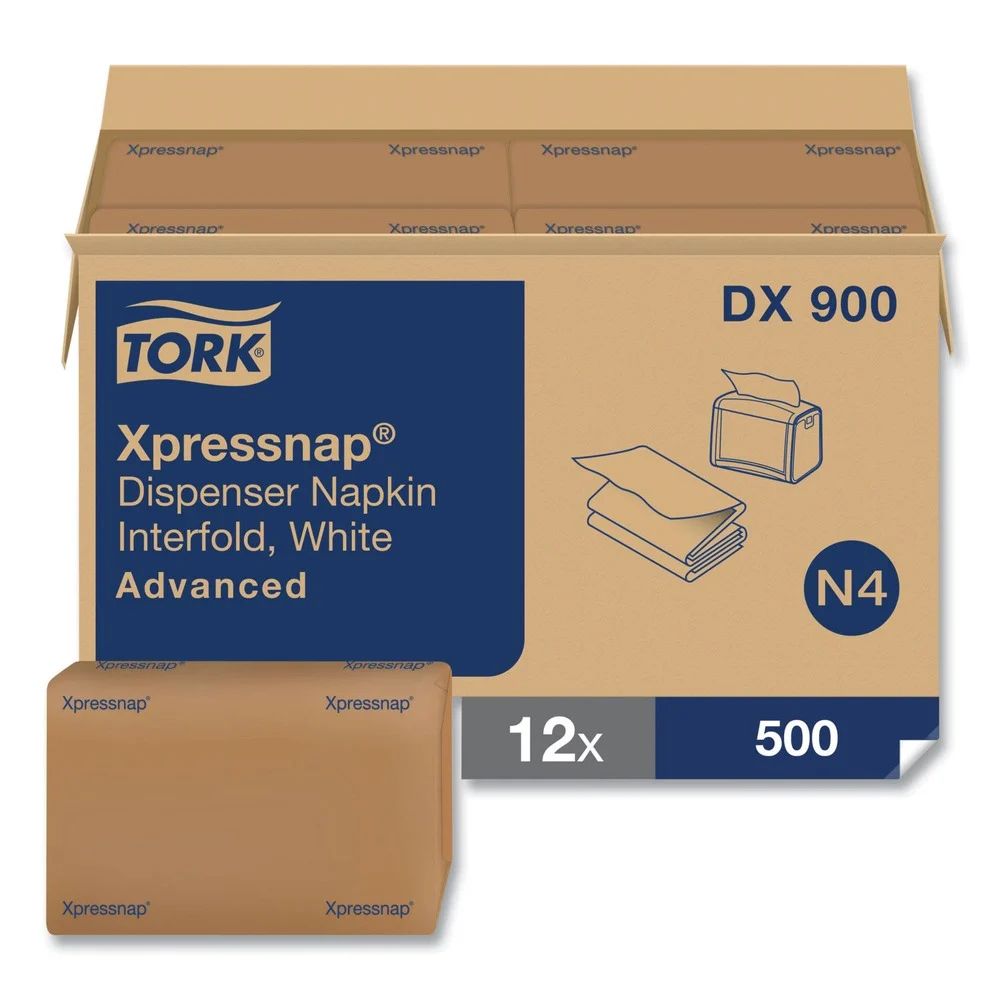Tork DX900 1-Ply Bag-Pack 13 in. x 8.5 in. Xpressnap Interfold Dispenser Napkins - White (6000/Carton)