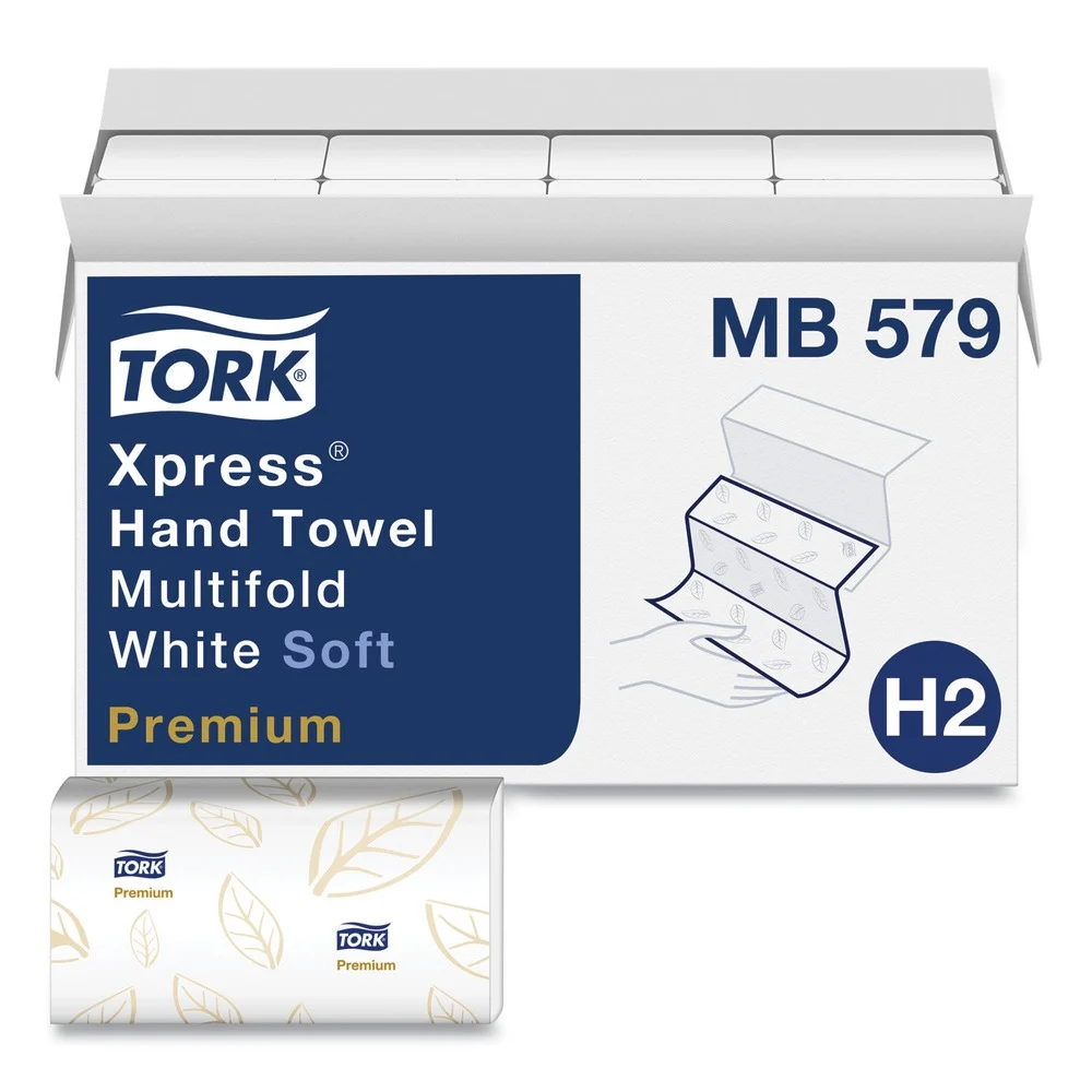 Tork Premium Soft Xpress 9.13 x 9.5 2-Ply 3-Panel Multifold Hand Towels - White with Blue Leaf (16/Carton)