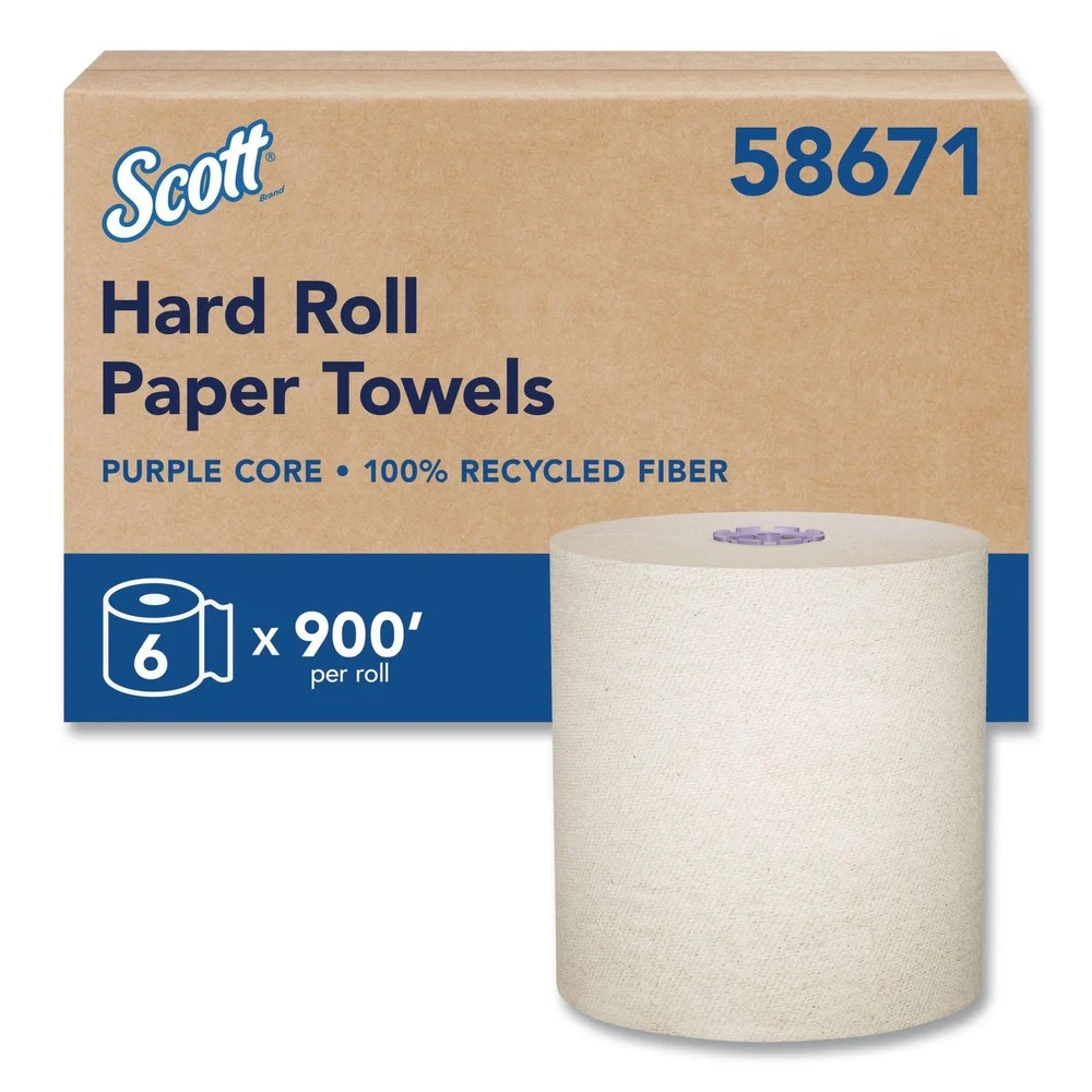 Scott 8 in. x 900 ft. 1-Ply 100 Percent Recycled Hard Roll Paper Towels - Brown (6/Carton)