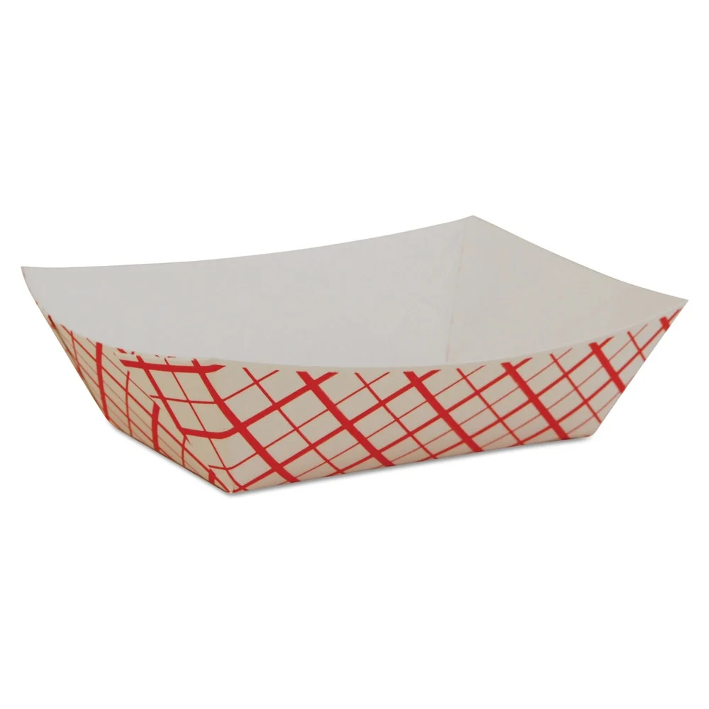 SCT 4.58 in. x 3.2 in. x 1.25 in. Paper Food Baskets - Red/White (1000/Carton)