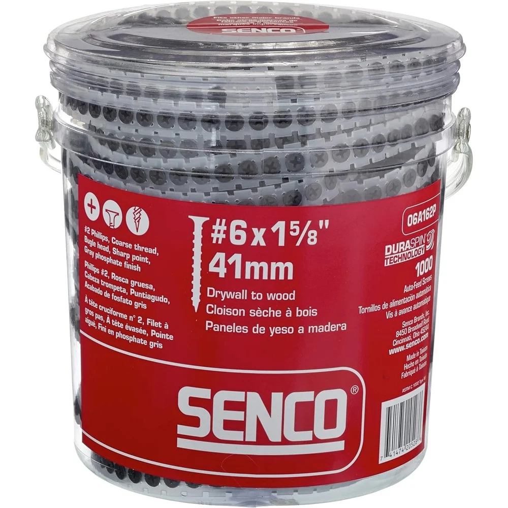 SENCO (1000/Pack) #6 1-5/8 in. Coarse Thread Bugle-Head Phillips Collated Sheet Metal Screw - Gray Phosphate