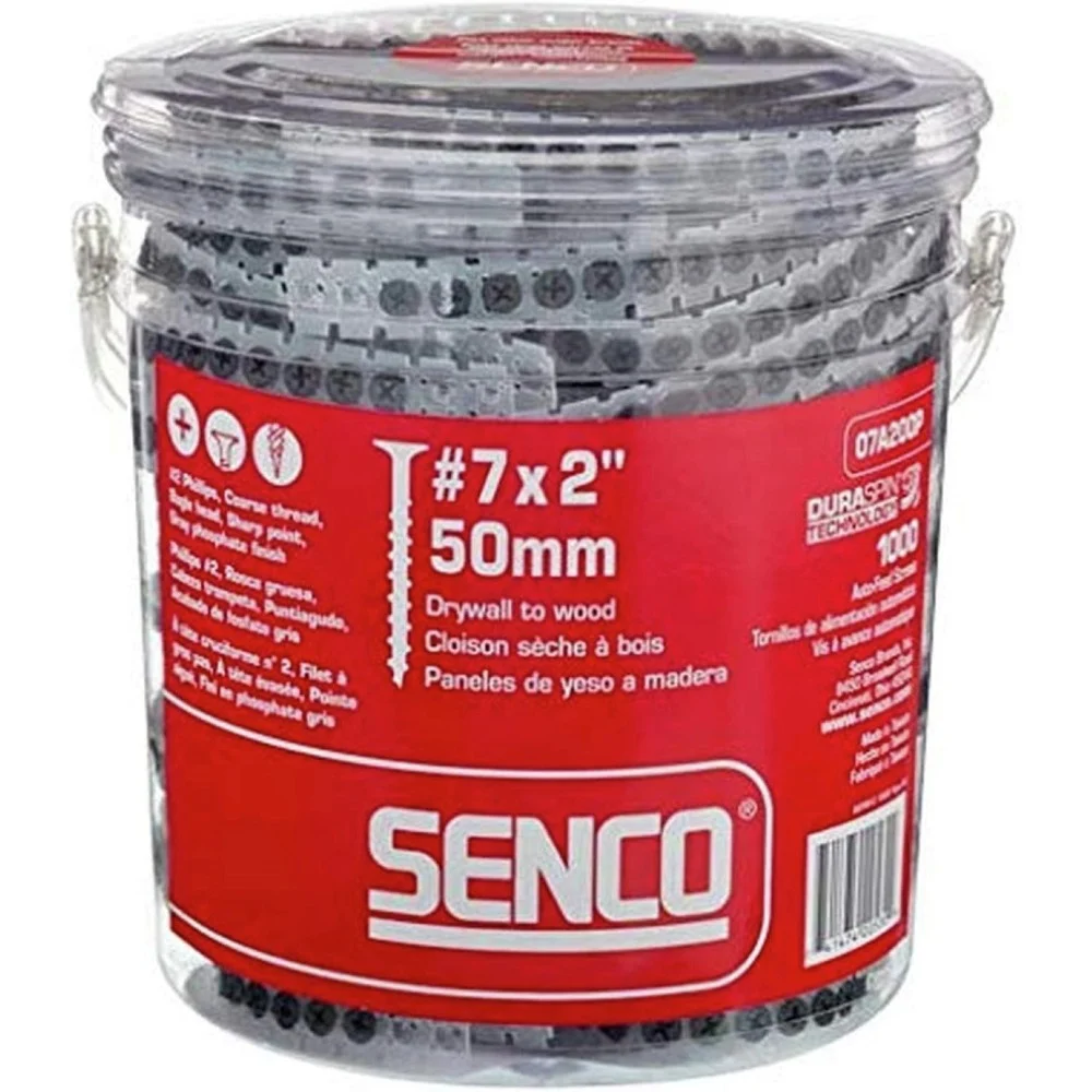 SENCO (1000/Pack) #7 2 in. Coarse Thread Phillips Bugle-Head Collated Drywall to Wood Screw - Gray Phosphate