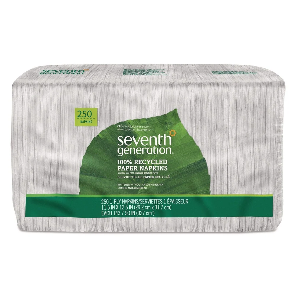Seventh Generation 100% Recycled 11-1/2 in. x 12-1/2 in. 1-Ply Napkins - White (250/Pack)
