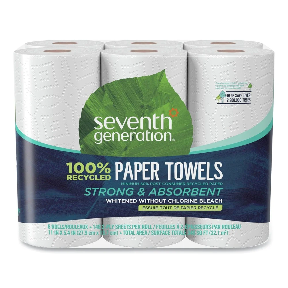 Seventh Generation SEV 13731 11 in. x 5.4 in. 2-Ply 100 Percent Recycled Paper Kitchen Towel Rolls (4/Carton)