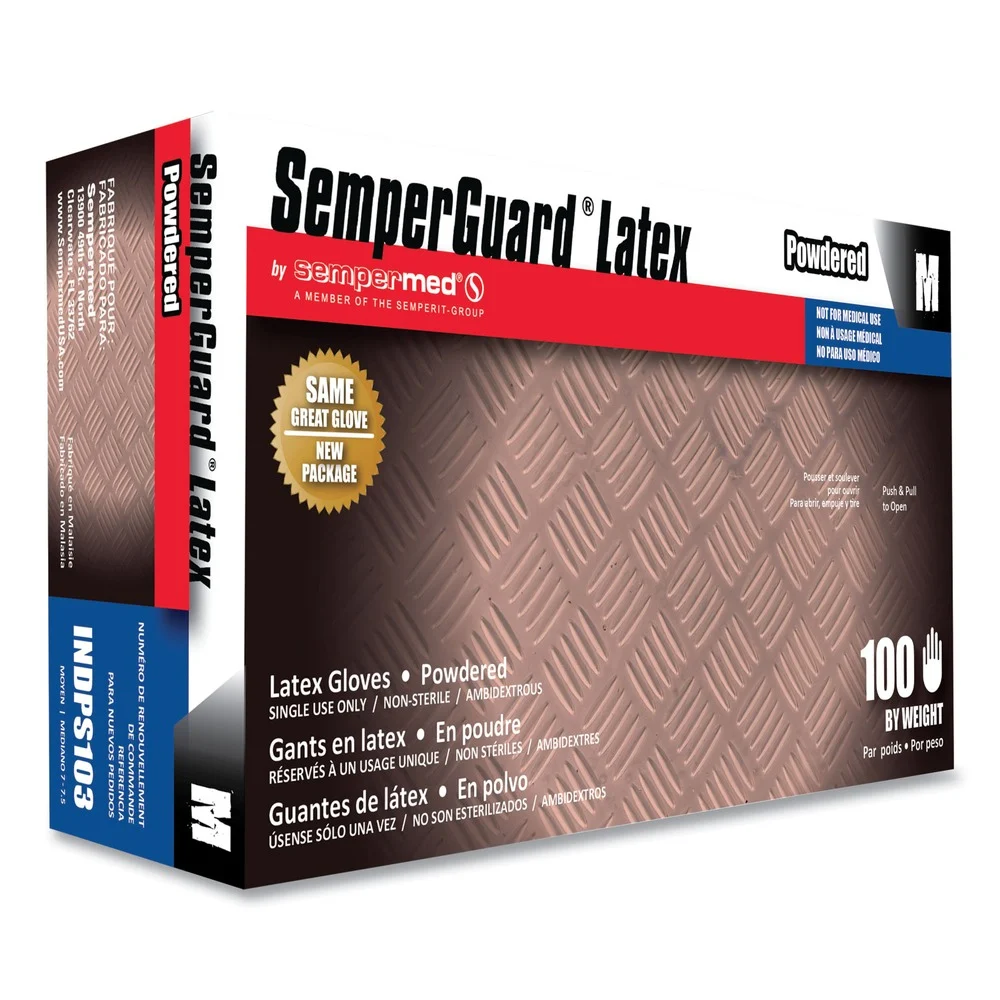 SemperGuard Latex Powdered Gloves - Medium Cream (100/Box)