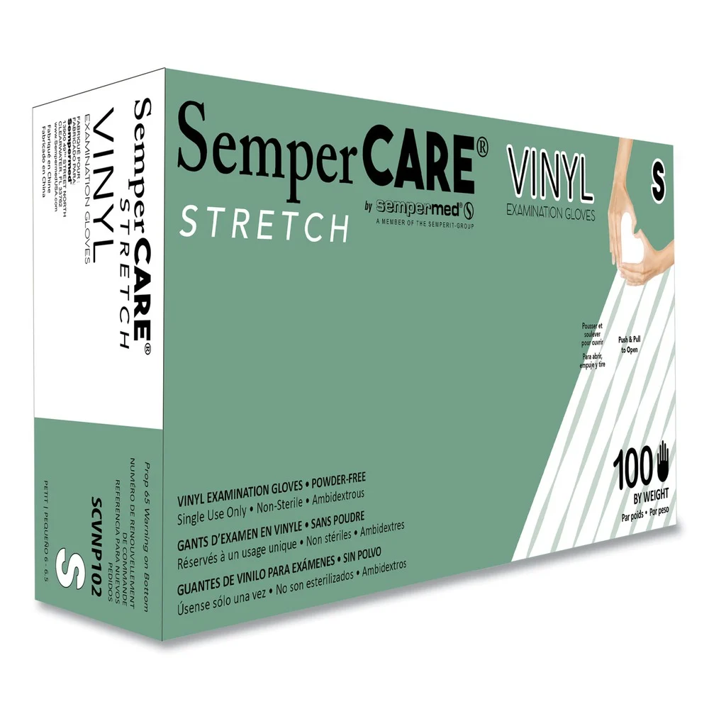 SemperCare Stretch Vinyl Examination Gloves - Small, Cream (100/Box)