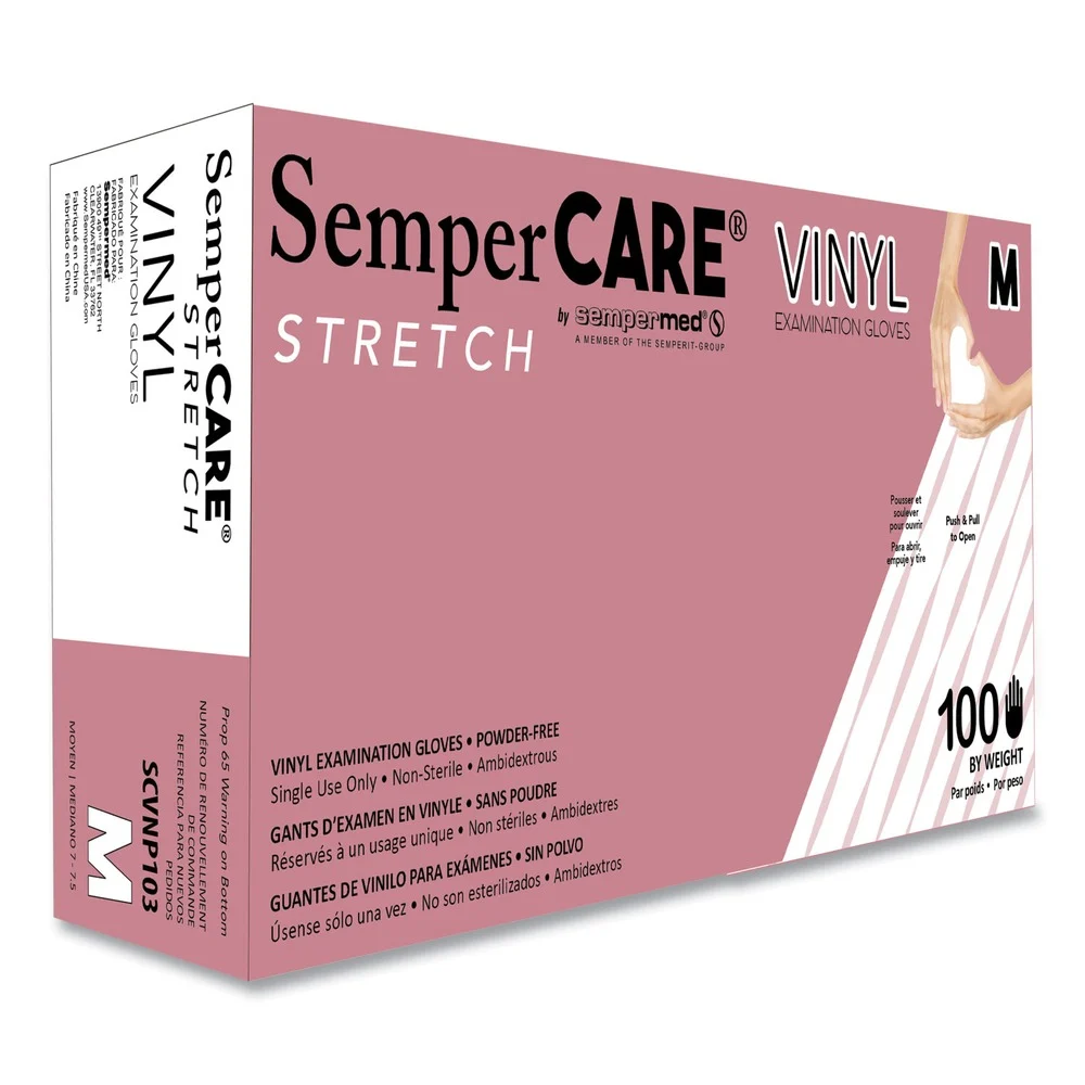 SemperCare Stretch Vinyl Examination Gloves - Medium, Cream (100/Box)