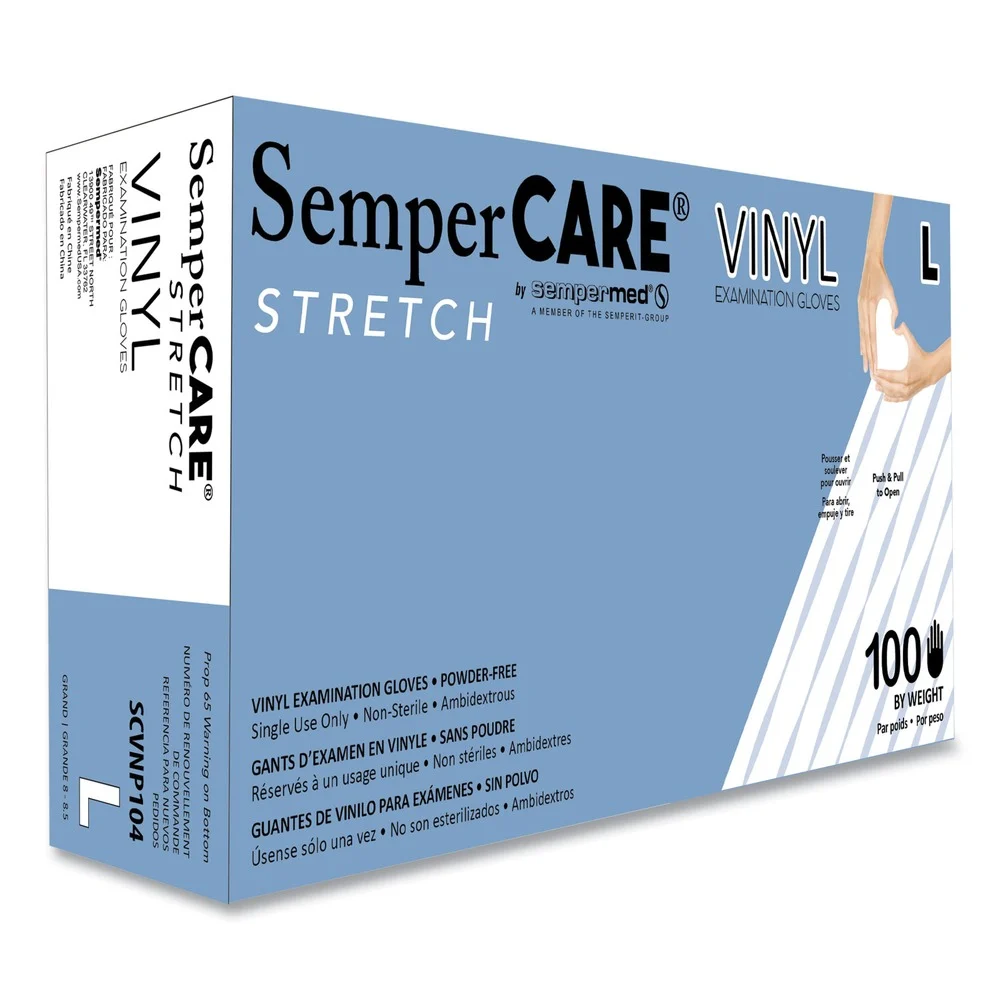 SemperCare Stretch Vinyl Examination Gloves - Large, Cream (100/Box)