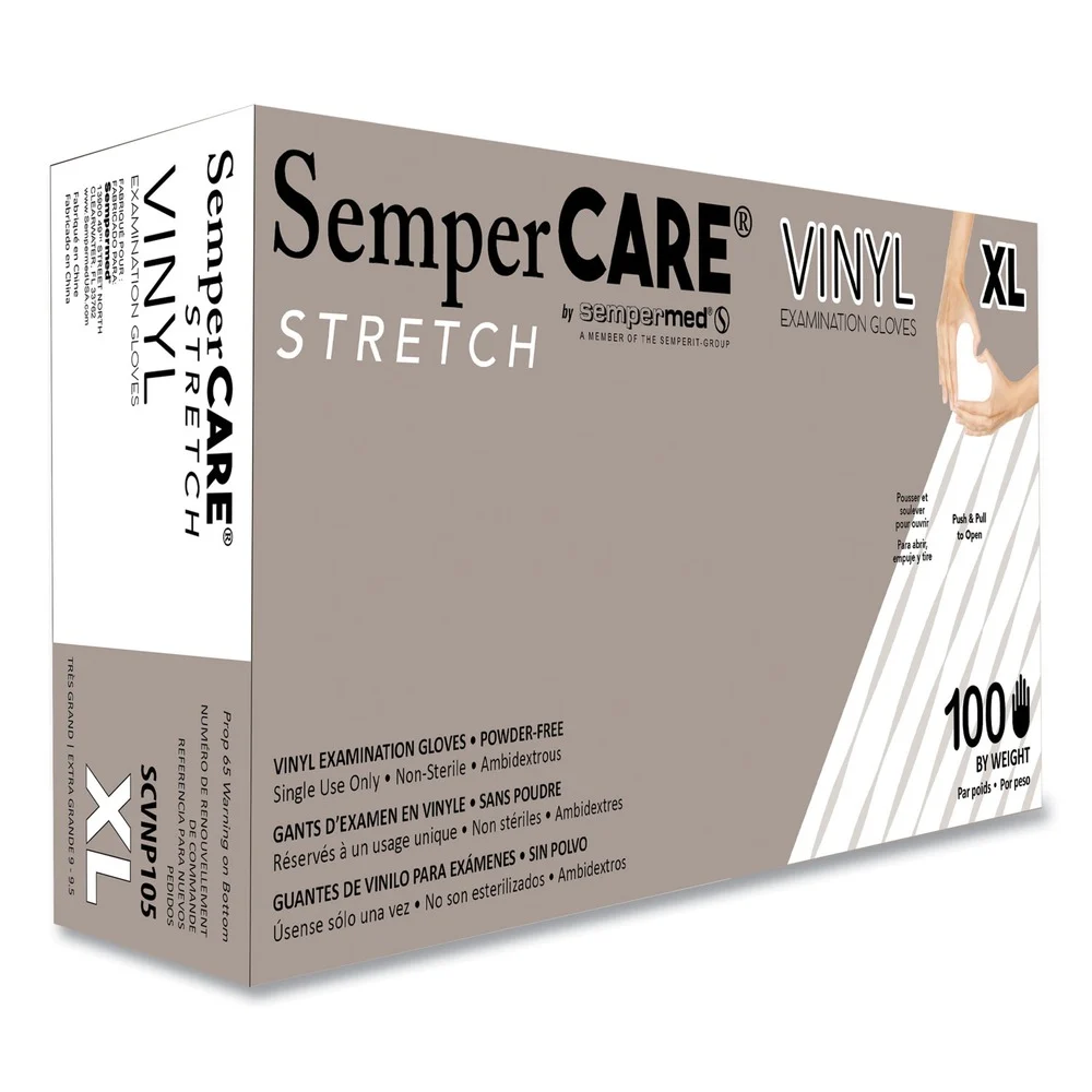 SemperCare Stretch Vinyl Examination Gloves - X-Large, Cream (100/Box)