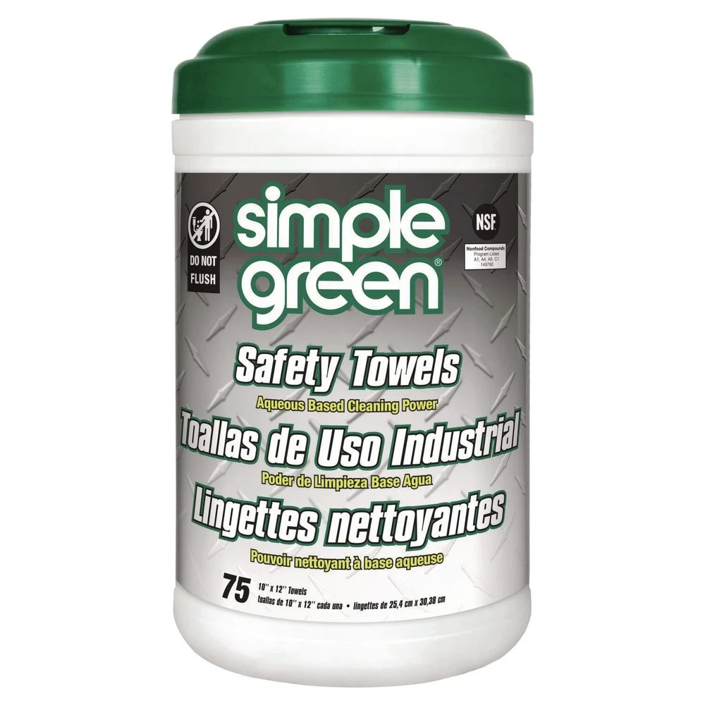 Simple Green 3810000613351 10 in. x 11 3/4 in. 1-Ply Safety Towels - Unscented (75/Canister, 6 Canisters/Carton)