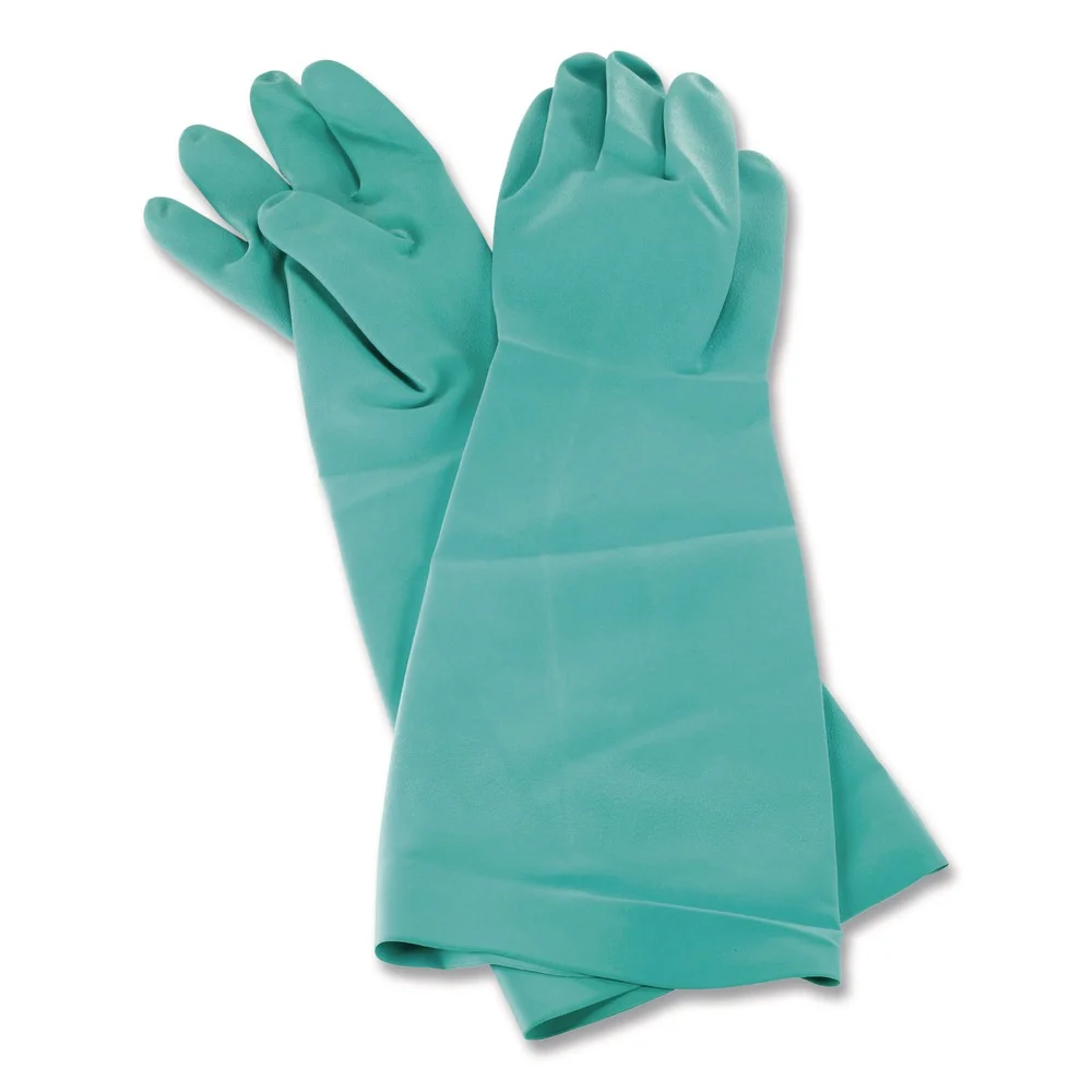 San Jamar 21 in. Long Nitrile Dishwashing Gloves - Medium/Green (1-Pair)