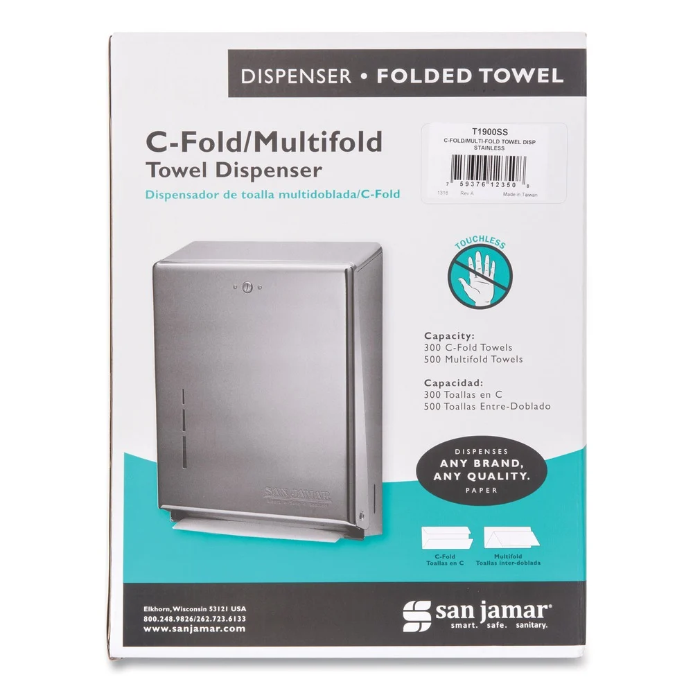 San Jamar T1900SS 11.38 in. x 4 in. x 14.75 in. C-Fold/Multifold Towel Dispenser - Stainless Steel