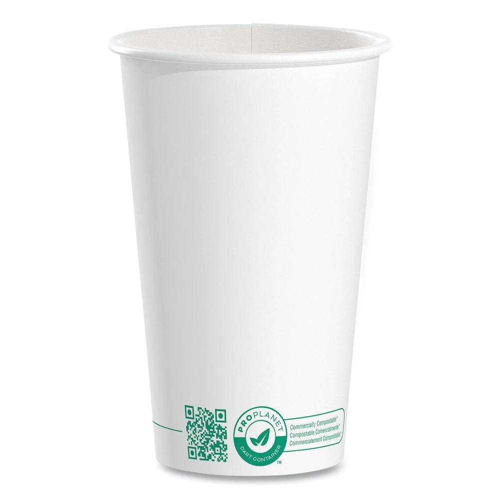 SOLO 16 oz Compostable Paper Hot Cups - White/Green (1000/Carton)