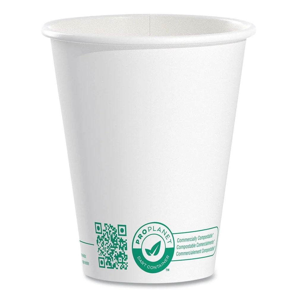 SOLO 8 oz. Compostable Paper Hot Cups - White/Green (50/Pack)