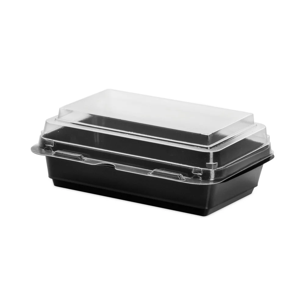 SOLO Creative Carryouts 7.87 in. x 5.4 in. x 2.1 in. 24 oz. Hinged Plastic Hot Deli Boxes - Black/Clear (200/Carton)