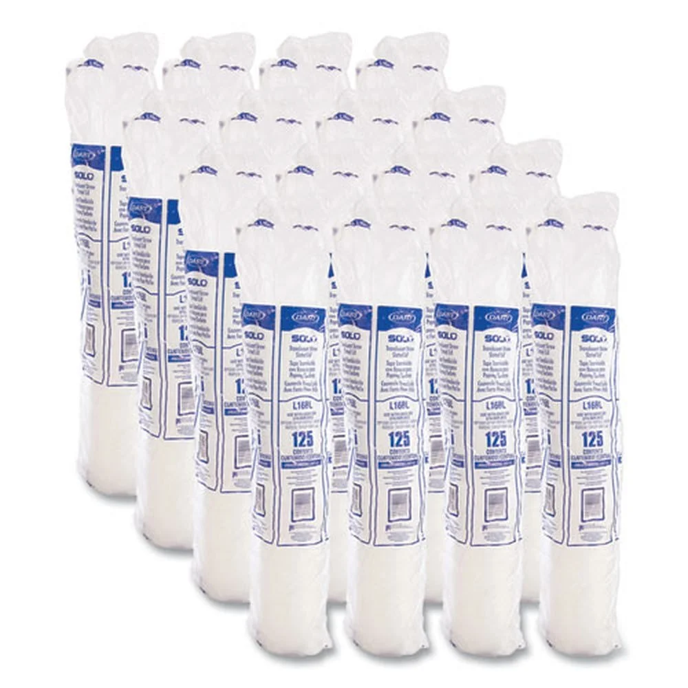 SOLO L16BL-0100 Polystyrene Plastic Flat Straw-Slot Cold Cup Lids Fits 12 oz to 24 oz Cups - Translucent (125/Pack, 16 Packs/Carton)