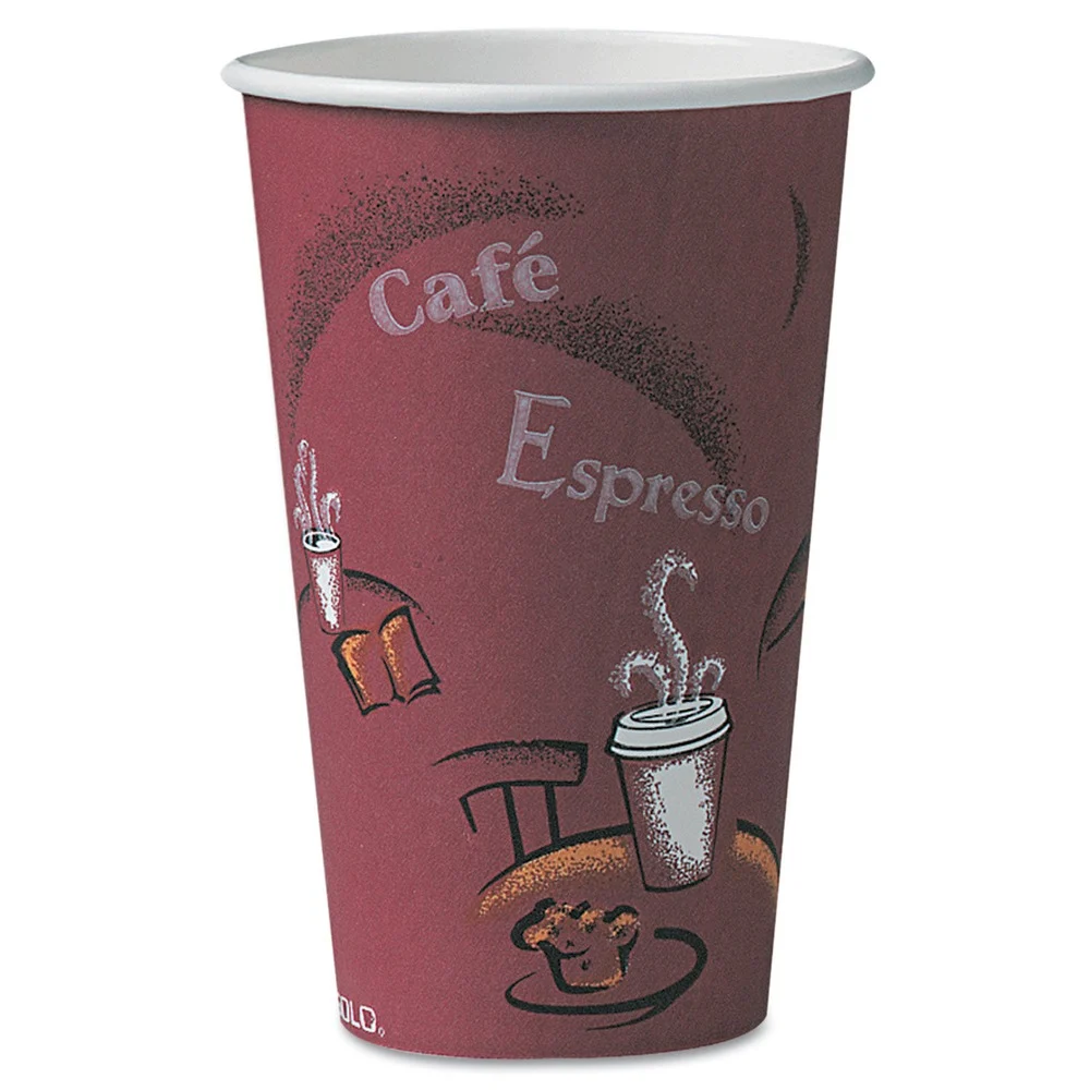 SOLO OF16BI-0041 16 oz. Paper Bistro Design Hot Drink Cups - Maroon (300/Carton)
