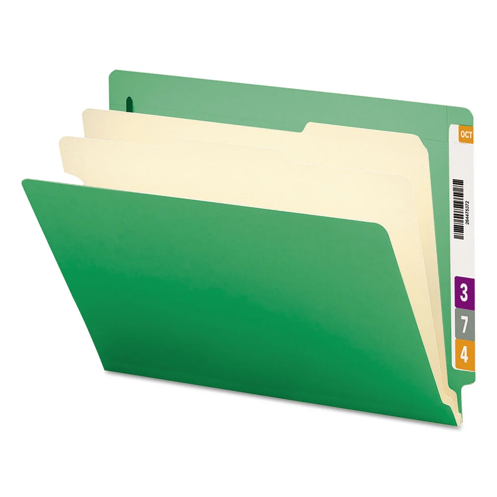 Smead Colored End Tab Classification Folders with Six Fasteners - Letter, Green (10/Box)