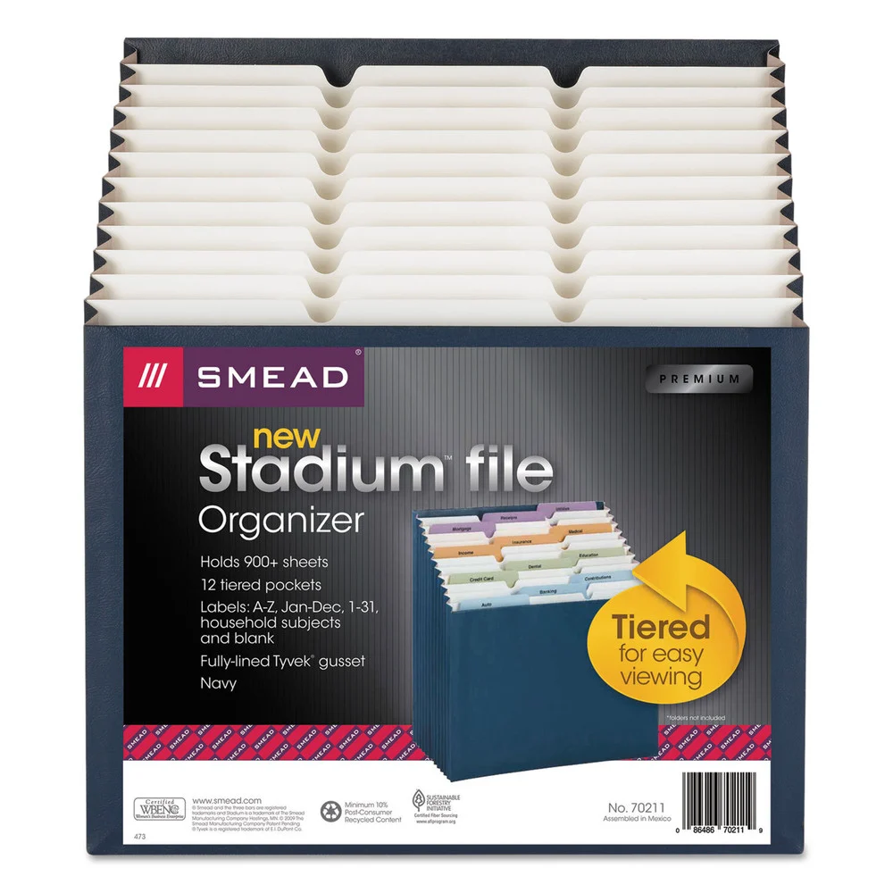 Smead Letter Size 1/12-Cut Tabs 12 Sections Stadium File - Navy