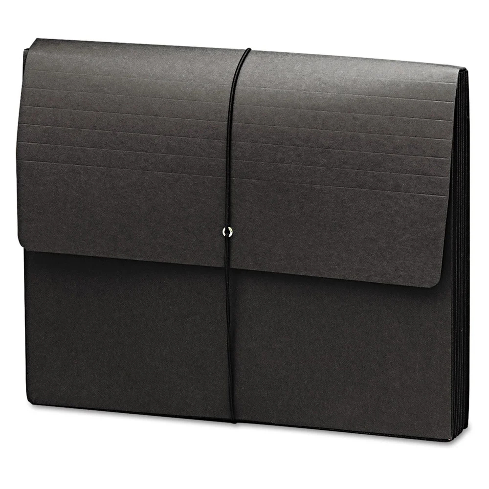 Smead 5.25 in. Expansion Letter Size 1 Section Elastic Cord Closure Extra-Wide Expanding Wallets - Black (10/Box)