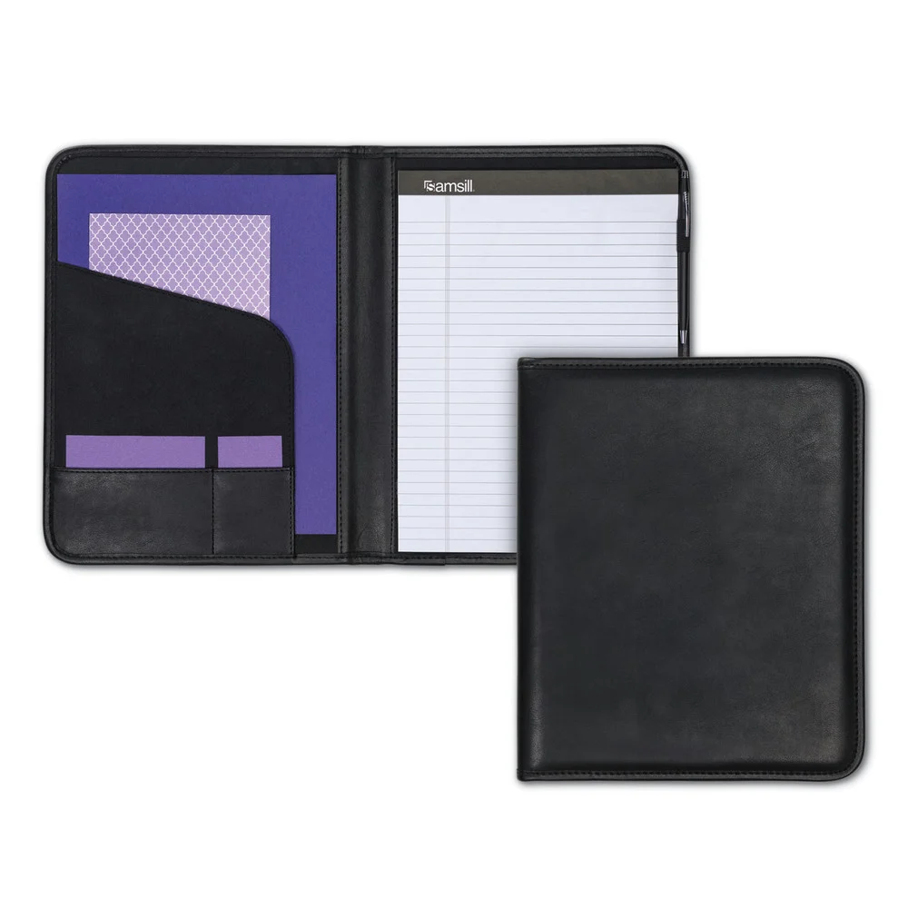 Samsill Storage Pockets/Card Slots Writing Pad Professional Padfolio - Black