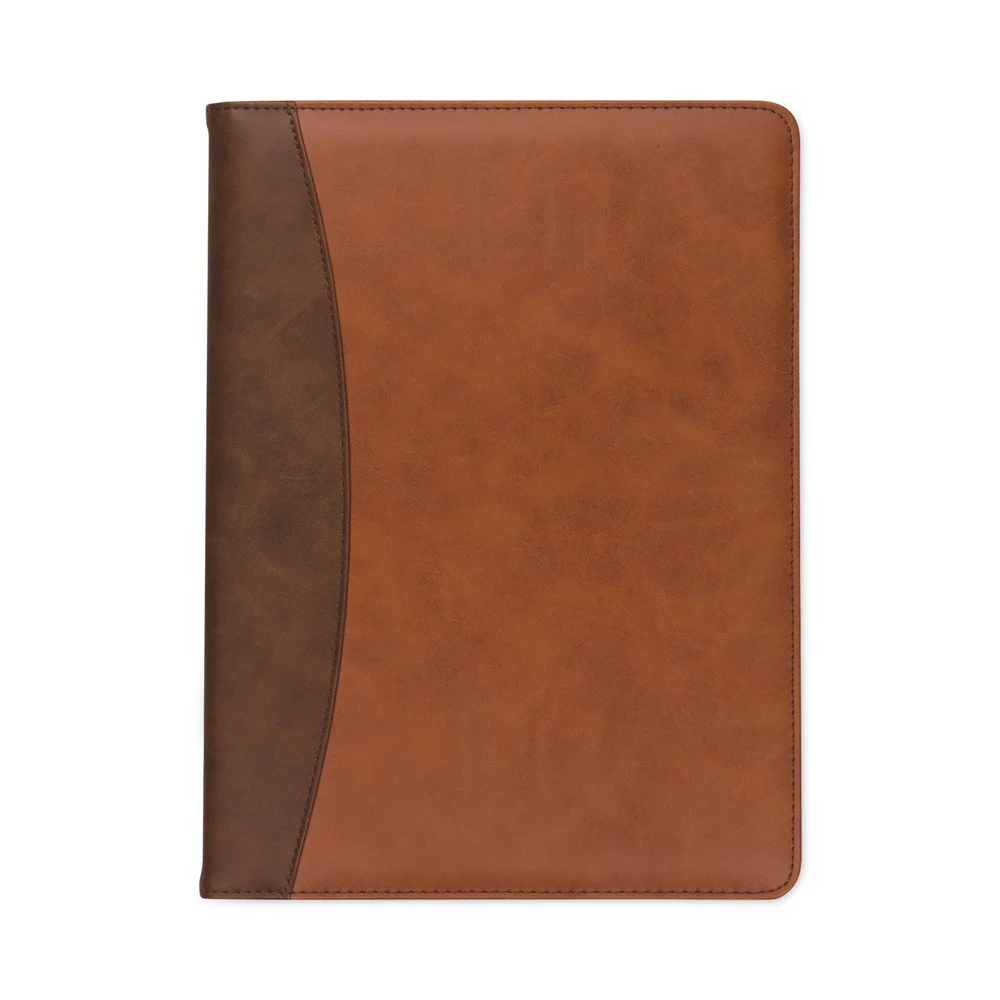 Samsill 10.6w x 14.25h Two-Tone Polyurethane Padfolio with Spine Accent - Tan/Brown