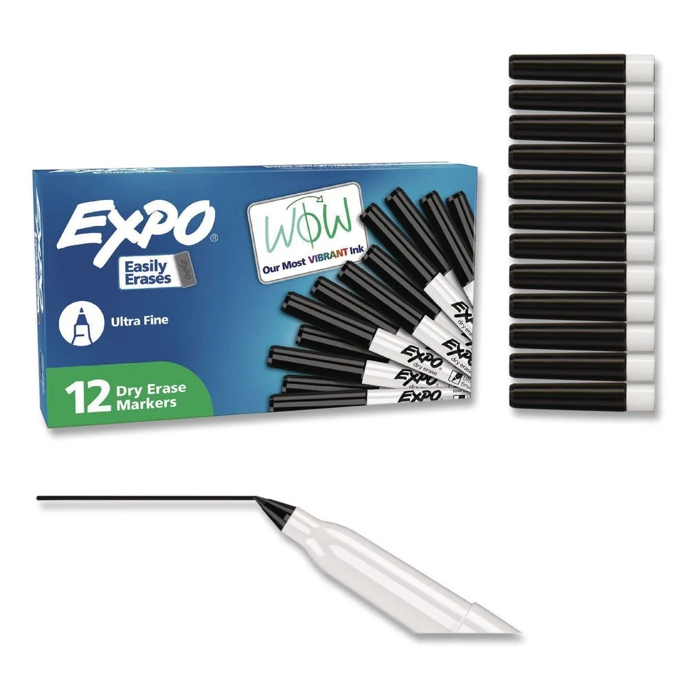 EXPO Extra-Fine Bullet Tip Low-Odor Dry-Erase Marker - Black (1-Dozen)