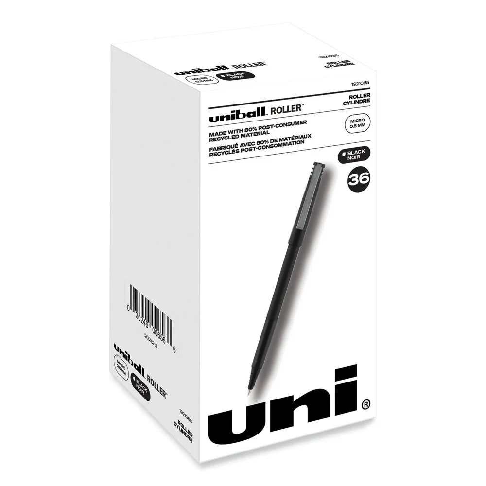 uni-ball Extra-Fine 0.5 mm Stick Roller Ball Pen - Black Ink, Black Barrel (36/Box)