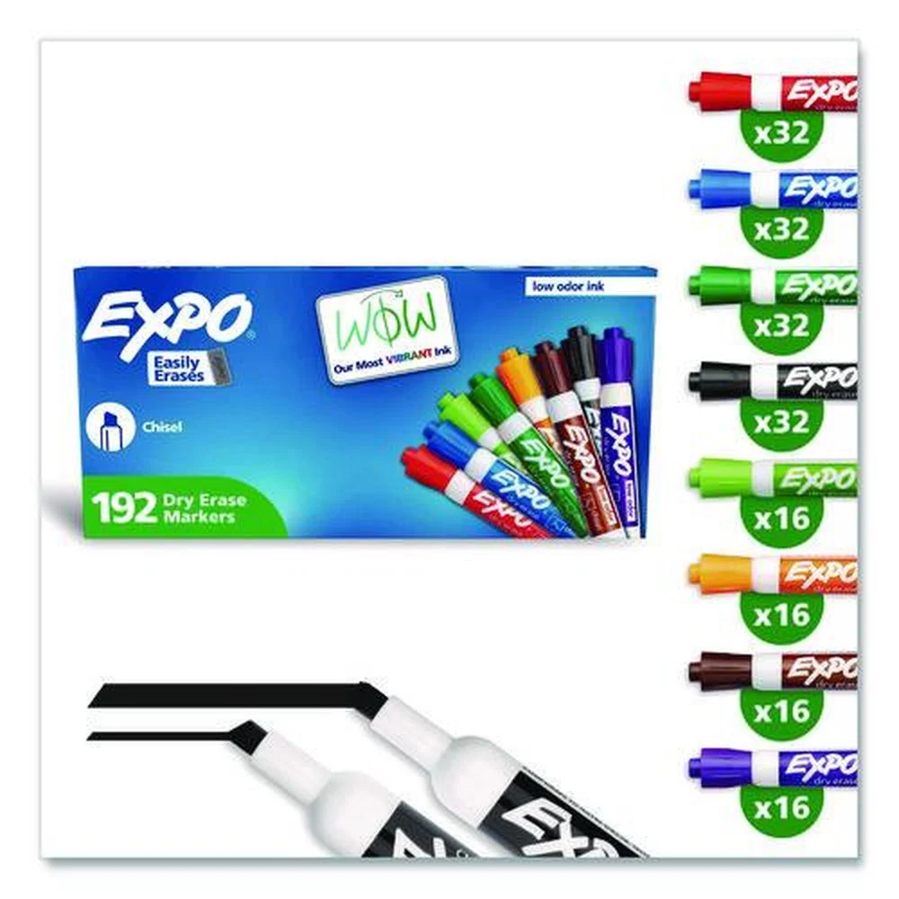 EXPO Low-Odor Chisel Tip Dry Erase Marker Office Value Pack - Assorted Colors (192/Pack)