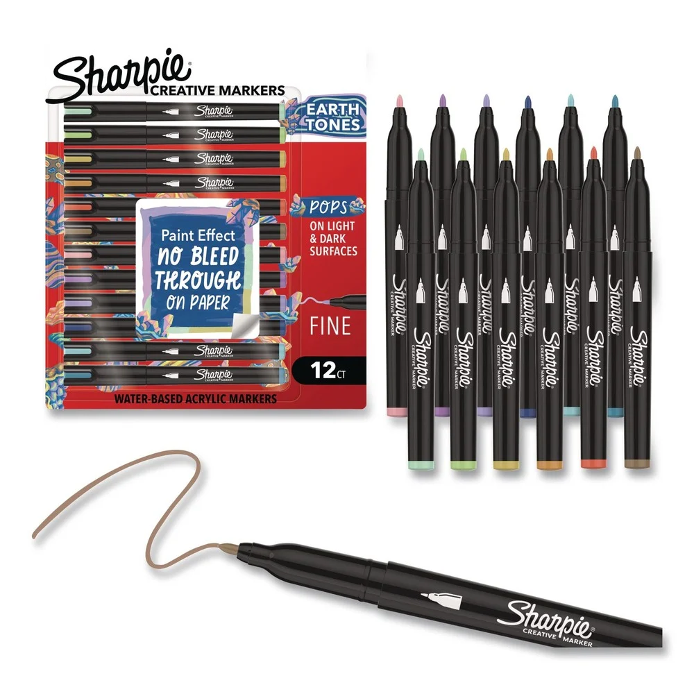 Sharpie Earth Tones Fine Bullet Tip Creative Markers - Assorted (12/Pack)