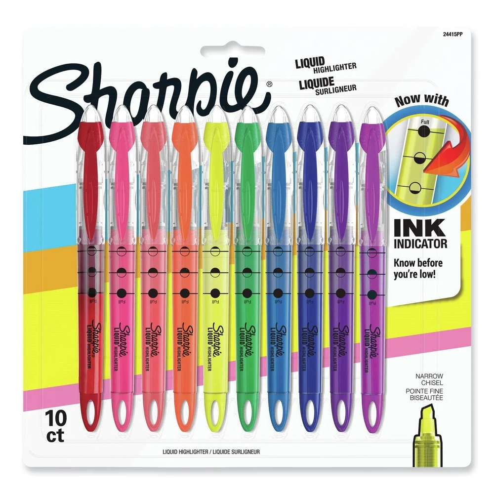 Sharpie Liquid Pen Style Chisel Tip Highlighters - Assorted Ink Colors/Assorted Barrel Colors (10/Set)