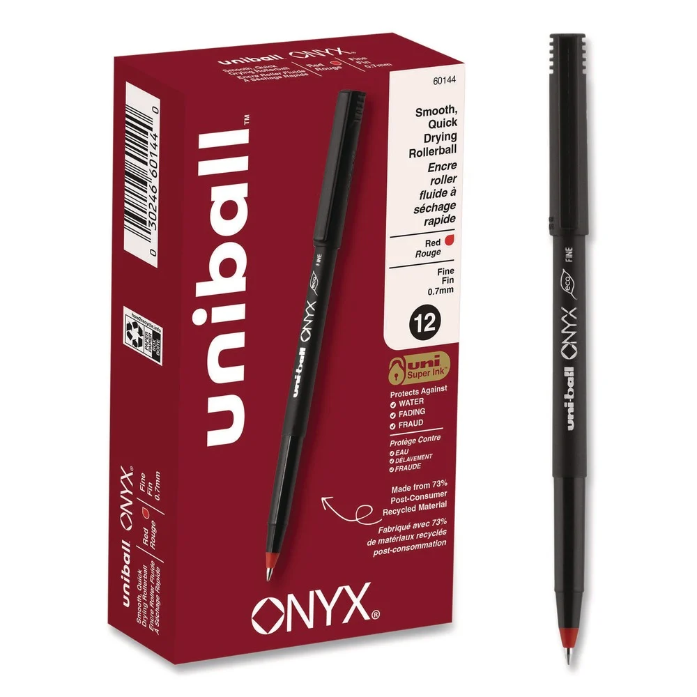 uni-ball ONYX Fine 0.7 mm Roller Ball Pen - Black/Red Barrel (1-Dozen)