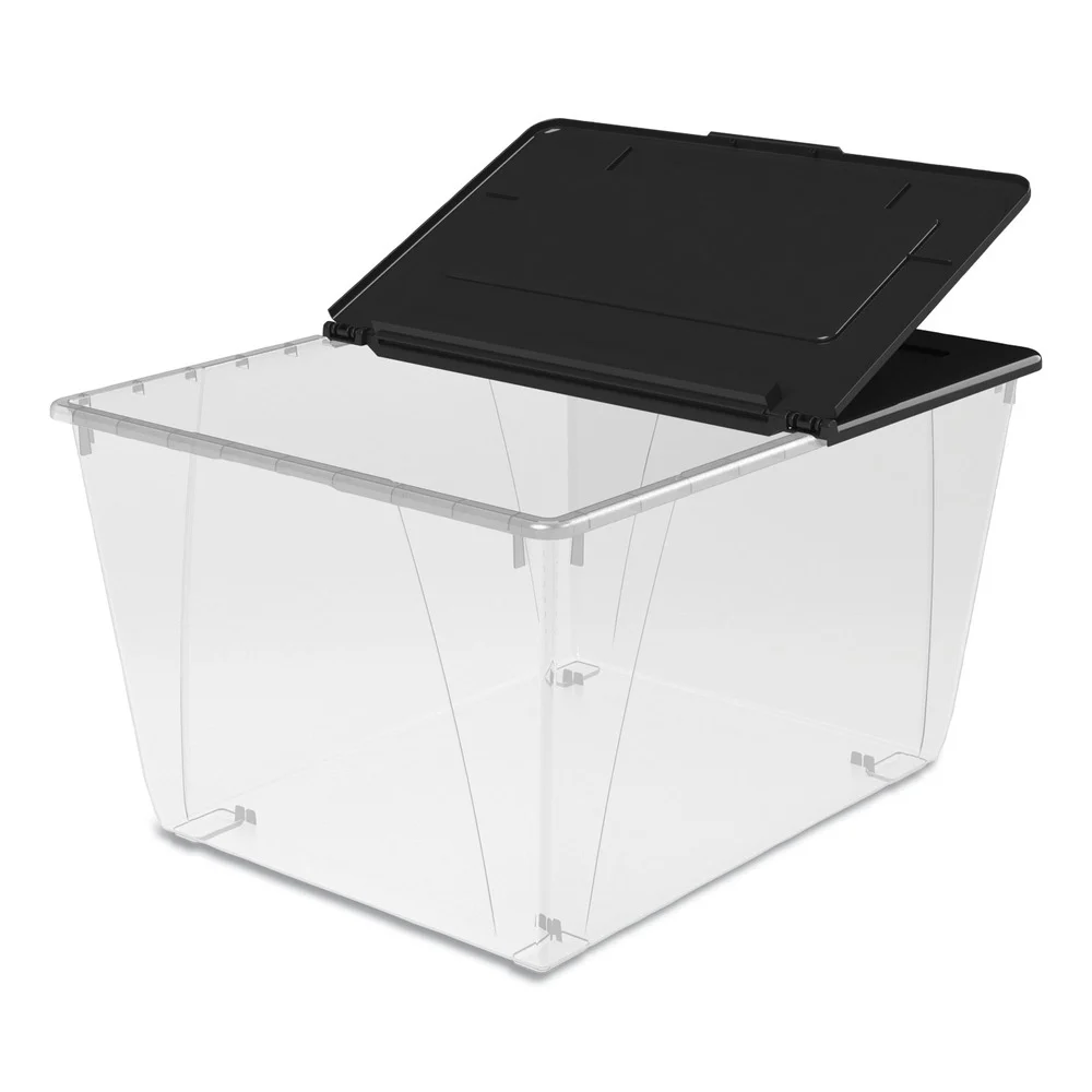 Storex 16 Gallon 22.7 in. x 18.25 in. x 12.86 in. Storage Tote - Clear/black