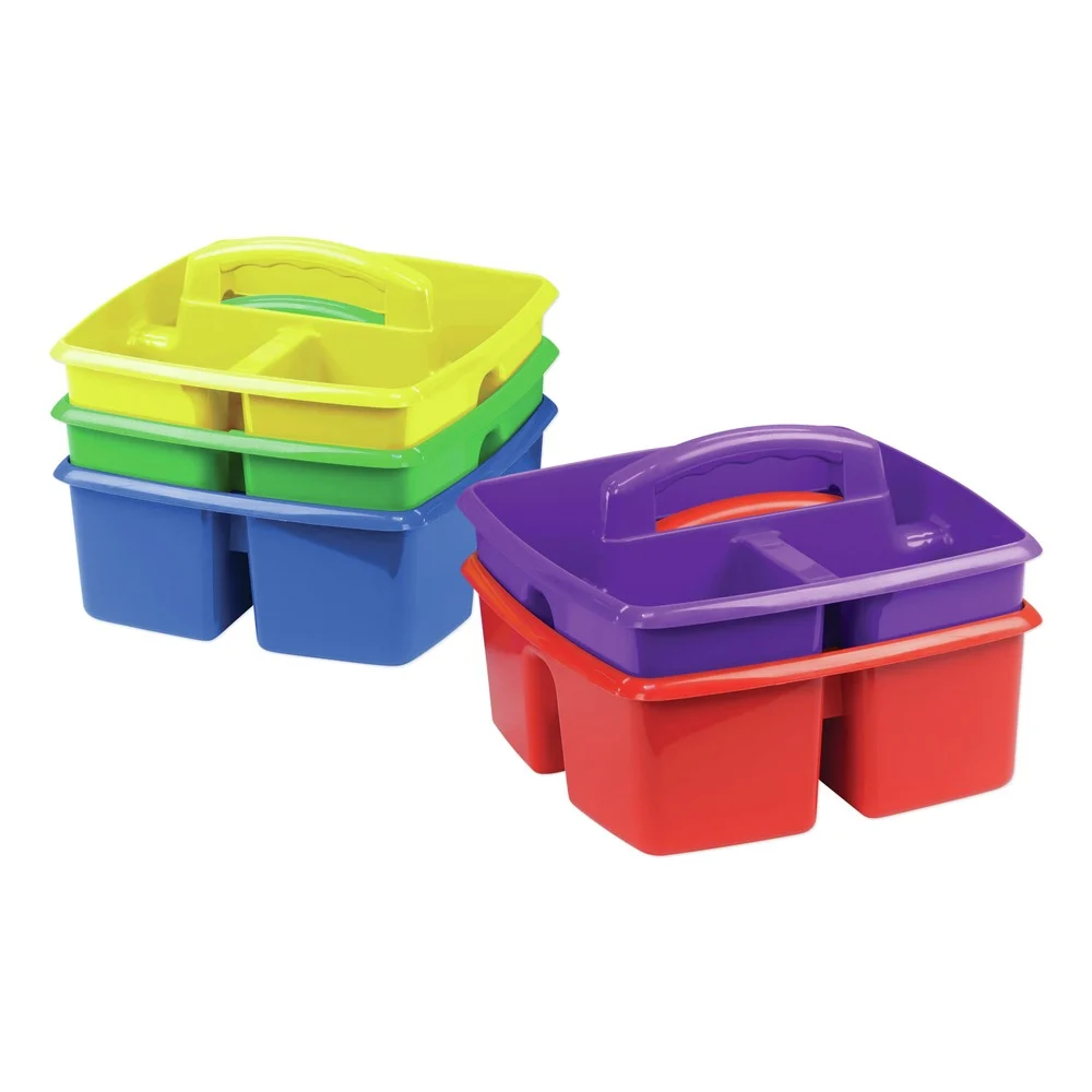 Storex 9.25 in. x 9.25 in. x 5.25 in. 3 Sections Small Art Caddies - Assorted Colors (5/Pack)