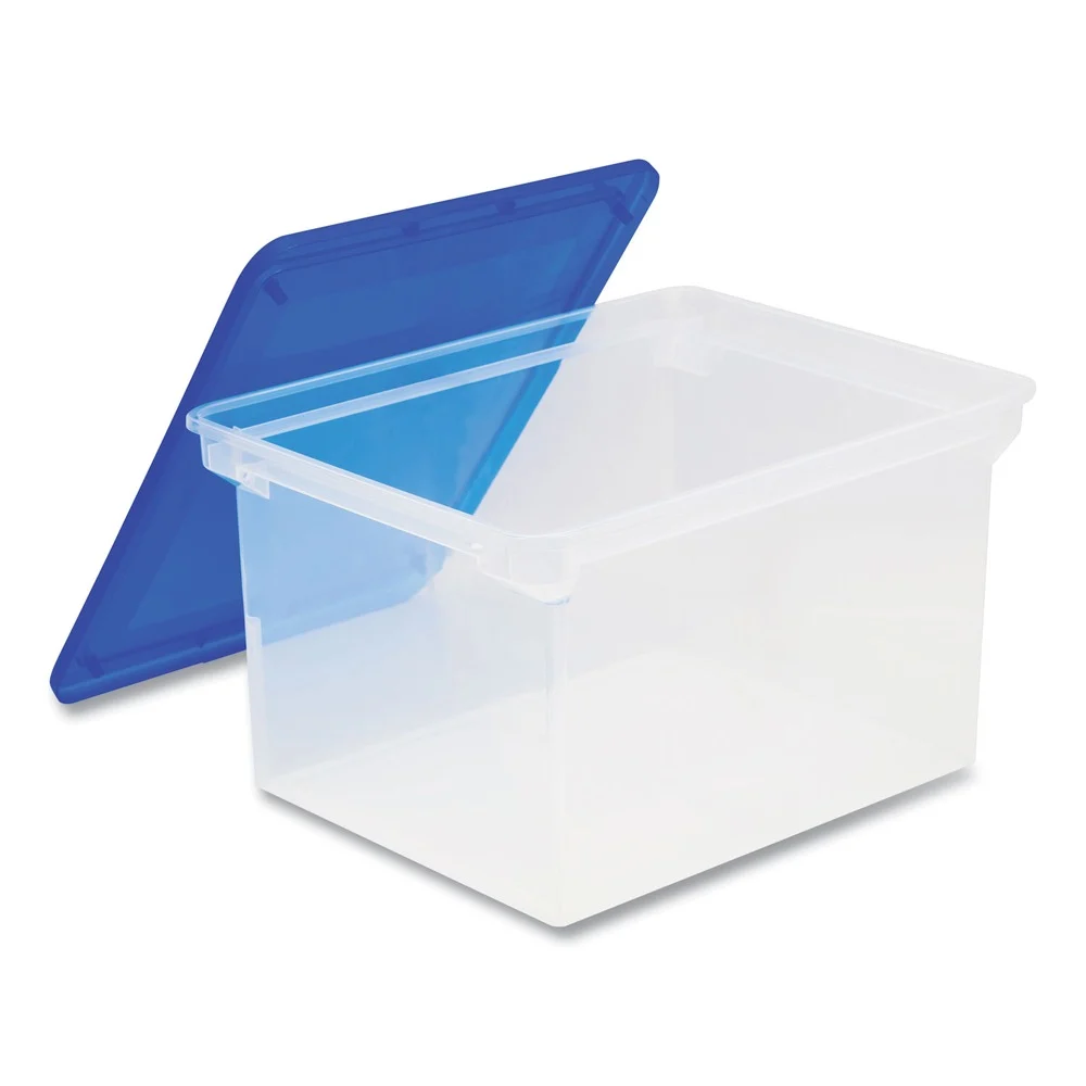 Storex 13.9 in. x 18.3 in. x 10.6 in. Letter/Legal Files Tote with Comfort Edges - Blue/Clear (4/Carton)