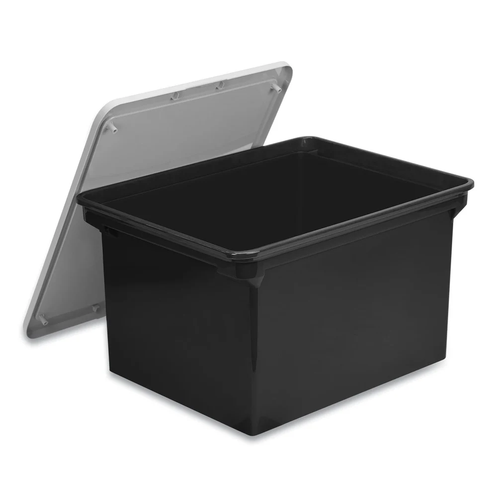 Storex 13.9 in. x 18.3 in. x 10.6 in. Legal/Letter Tote with Comfort Edges - Black (4/Carton)