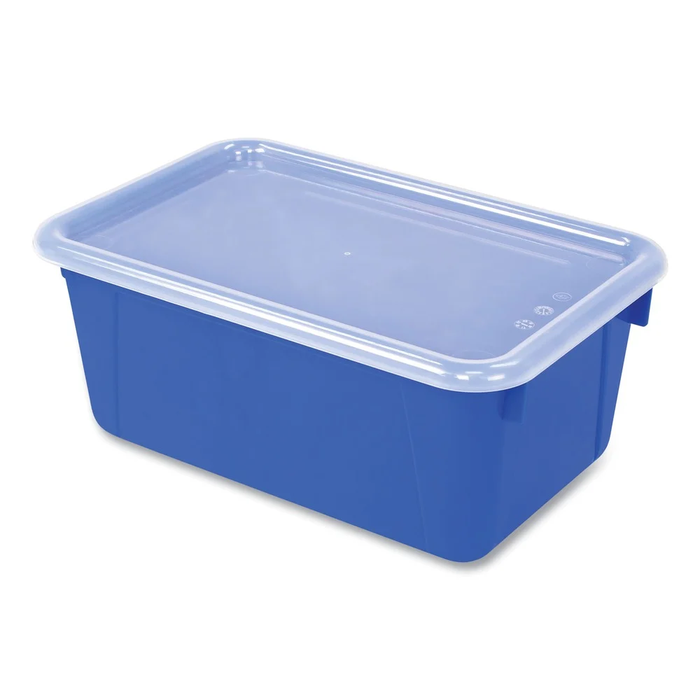 Storex 1 Section 2 Gallon 8.2 in. x 12.5 in. x 11.5 in. Cubby Bin with Lid - Blue (5/Pack)