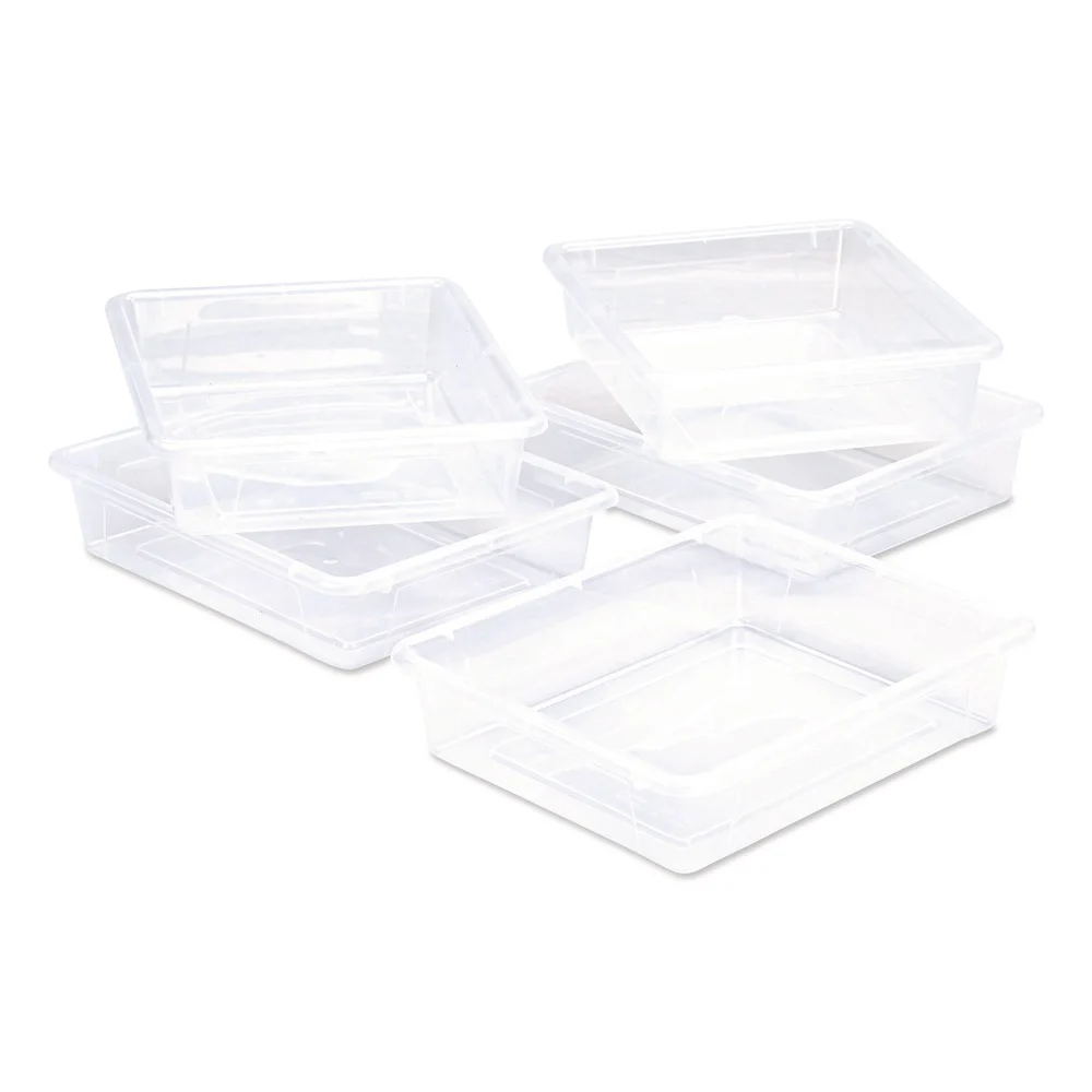Storex Storage Tray, Flat, 1.69 gal, 10.65-in x 13.17-in x 2.96-in, Translucent, 5/Pack